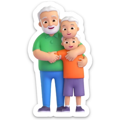 small kid giving a big hug to their granddad, cheerful and cute sticker
