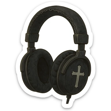 black gothic headphones with velvet texture and cross motifs sticker