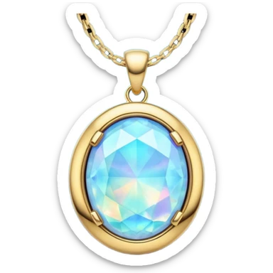 Futuristic colored, 4D opal gemstone, 14K gold necklace, isolated  sticker
