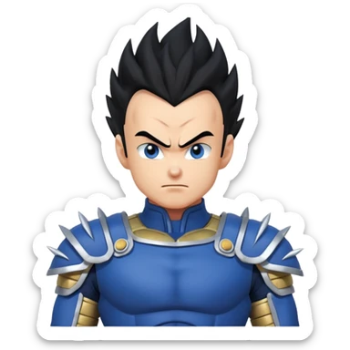 Vegeta from Dragon Ball, spiky hair, stern expression, blue and white armor sticker