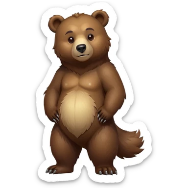 cinematic-[bear]-realistic-full-body-standing-emoji,-tail-tucked-close,-head-tilted-dramatically,-thick-[brown]-fur,-simplified-yet-realistic-focused-features,-highly-detailed,-glowing-with-an-almost-sarcastic-glow sticker
