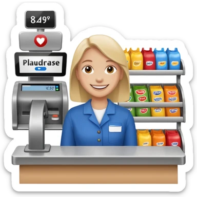 Eine Person die an der Supermarktkasse steht. Die Kasse ist gekennzeichnet als Plauderkasse. sticker