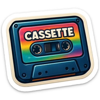a cassette tape with colorful label, retro sticker style sticker