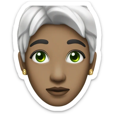 Person black hair white face framing green eyes gold septum gold nose ring  sticker