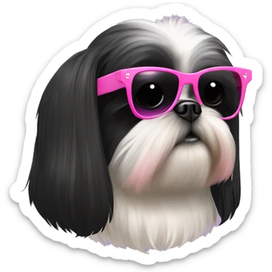 All black hair shiz tzu with pink sunglasses sticker