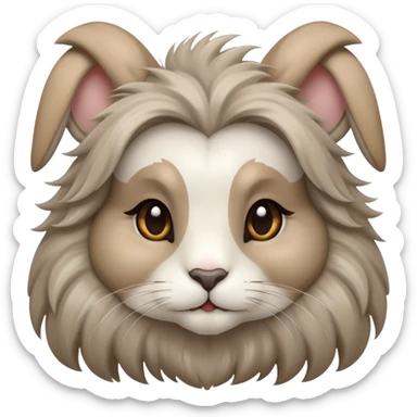 light-brown grey white lionhead with much hair in the ceeks and ears, and with eyelashes sticker