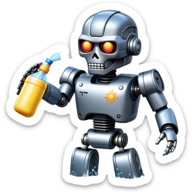 Terminator robot splashing water during Thai Songkran festival sticker