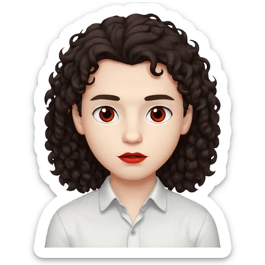 boy, really dark brown hair, curly hair, dark brown eyes, pale skin, red lips, long hair sticker