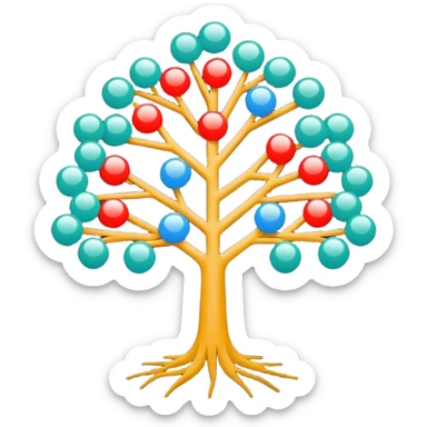 Minimalistic flat vector icon, iOS style, thin black contour on white background. Binary tree diagram with connected nodes. Clean, no text, no shadows sticker