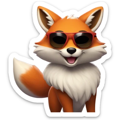 A sunglasses-wearing fox, smirking confidently with one eyebrow raised, gives a laid-back thumbs-up. Its sleek fur gleams, embodying effortless cool under a radiant, gleaming moon. sticker