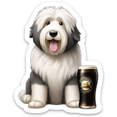 old english sheepdog with pint of guinness sticker