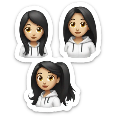 Long straight black hair girl in white hoodie sticker