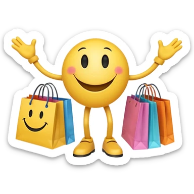 2 HAPPY SMILEY FACE  WITH HANDS AND FEET WITH SHOPPING BAGS IN EACH HAND sticker