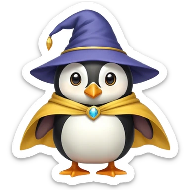 Wizard penguin with a yellow hat and a cape sticker