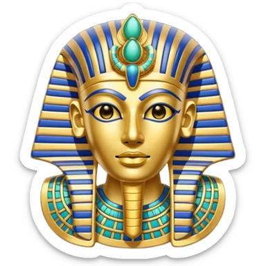 Discord emoji for "RA Silkroad", Ancient Egyptian theme, Pharaoh mask, Ankh, Scarab, Eye of Horus, colorful, shiny gold, small, clear.
 sticker
