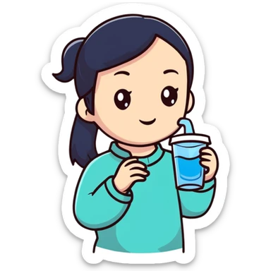 Chinese girl holding a water cup sticker
