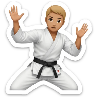 Aikido martial artist in gi performing a throw sticker