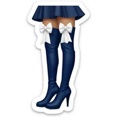 Navy blue thigh high boots with white bow sticker