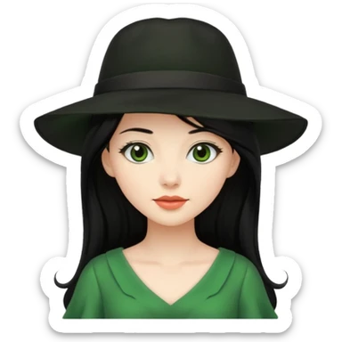 green dress black long hair black hat sticker
