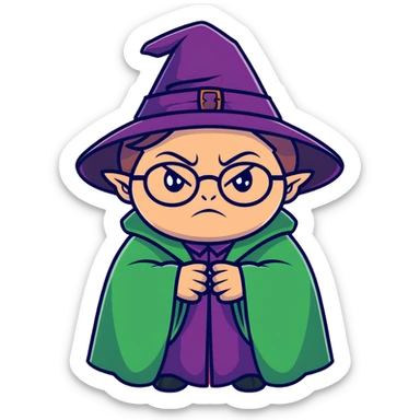Upset Professor McGonagall with glasses, witch hat, green robes, looking stern and disapproving sticker