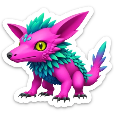 Tropical lush warm-colored modern colorful neon-colored cyber-Fakémon-Digimon-Trico-Vernid-creature sticker