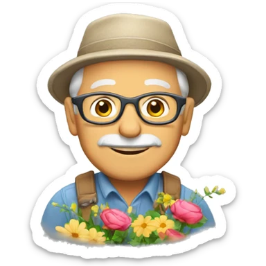 retired gardener with flowers sticker