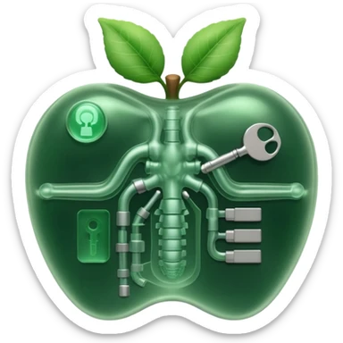 3D render of Swallowed Keys, X-Ray imaging aesthetic, translucent materials showing internal structure, stomach shape in greenish night-vision style with keys inside, medical scan style, Apple emoji style, isolated on white background --v 6.0. sticker