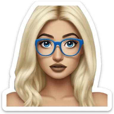 Hyper real blonde kylie jenner with blue eyes and glasses  sticker