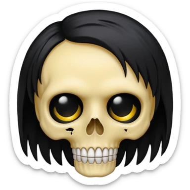 classic yellow emoji of a skull with black emo hair and moody vibe sticker
