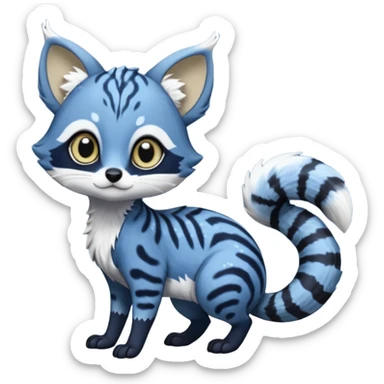 Snowy frosty Snow-lane chibi big-eyed sparkly-eyed animesque derpy cute scary spooky graceful dark-blue-pointed Civet-Genet-Numbat-Ocelot--Ocicat-hybrid-fusion, full body, tufted short tail, long big ears, short muzzle, whiskers, random markings sticker
