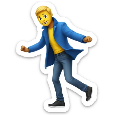 GUY WITH BLUE COAT AND YELLOW INNER SHIRT SHOWING HIS DANCE MOVES sticker