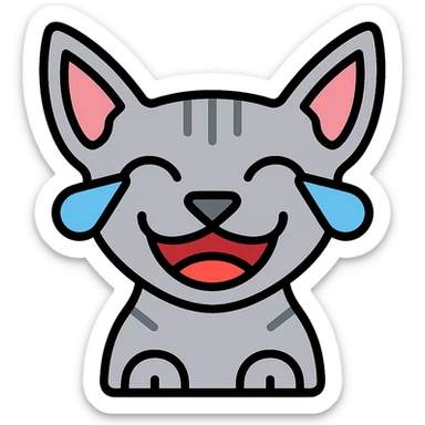 grey sphynx cat laughing with tears, lighter grey color sticker