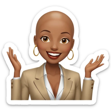 shiny skin wearing blazer Alluring laughing black woman wide nose bald head big brown lips  sticker