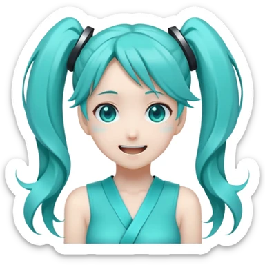 Hatsune Miku happy reaction with turquoise twin tails sticker