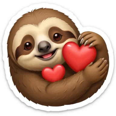 Perezoso con 2 corazones al lado izquierdo de la cara y un corazón al lado derecho la cara y los ojos serrados sonriendo como enamorado sticker