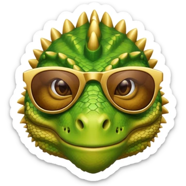rich capitalist iguana head with golden glossy sunglasses sticker