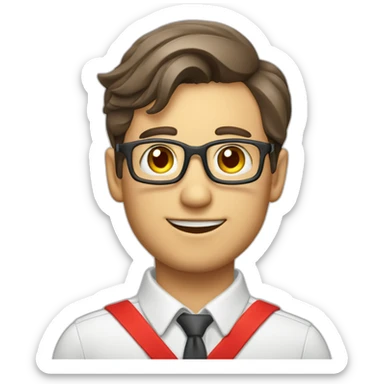 An employee of the real estate agency "Floors" with a red badge around his neck sticker