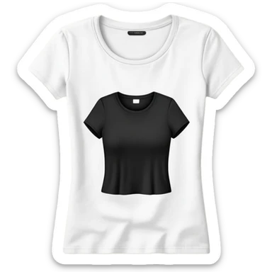 black t-shirt with round neck and short sleeves, women's fitted style, only the clothing item, plain white background sticker