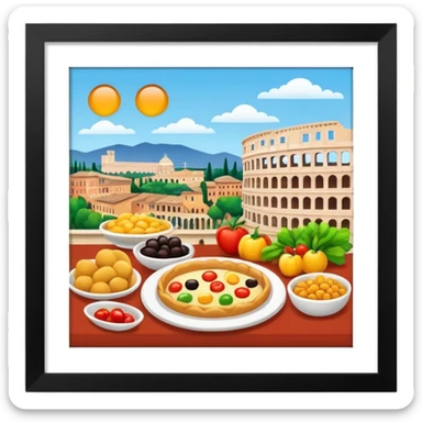 Rome theme, food and culture, colorful, emoji style sticker