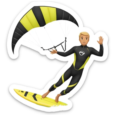 Kiter man con neopreno negro largo en el mar con una cometa kite surf de 18 metros,haciendo kite surf y el truco downloop sticker