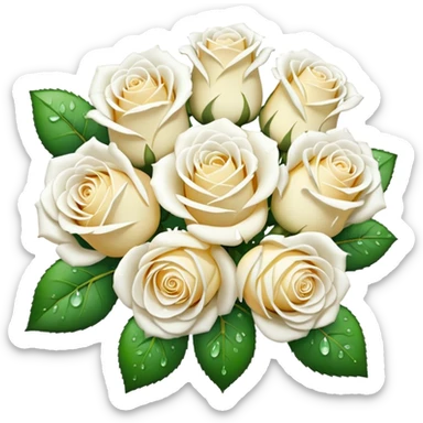 Realistic white roses bouquet, 2 dozen, dew drops, high definition sticker