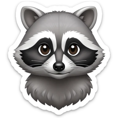 Cinematic-Noble-Raccoon-Portrait-Emoji – Poised and confident, with a sturdy build and a beautifully textured fur of silver-grey accented by dark black facial markings, deep-set, cute big black eyes, simplified yet sharp and sophisticated zoom out to show shoulders sticker