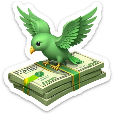 un fajo de dólares con alas volando sticker