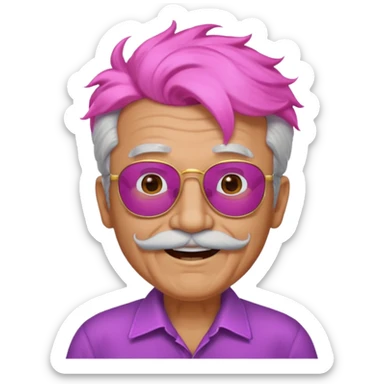 old guy with funny hair and dark shades and pink mustache sticker