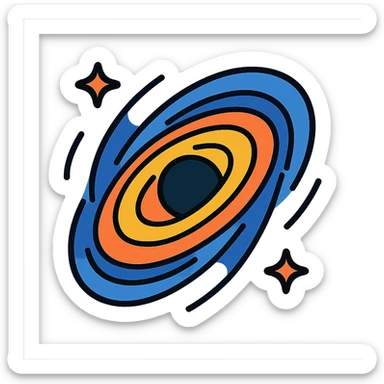 icon of black hole with bright dynamic accretion disk and warped space effect, clean lines, modern icon aesthetic sticker