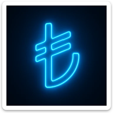 Lira sign (₺) emoji, neon-blue style, electric-blue glow, smooth lines, techy aesthetic, dark background. sticker