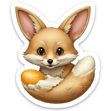 fennec carrying an unpeeled egg with his mouth sticker