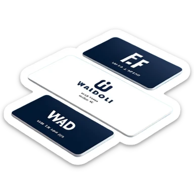 3D minimal corporate card featuring bold #FF3D00 accents. Display the exact text ‘WAD’ only (no other letters, no numbers, no chip, no logos). Clean, modern, high-end style.. sticker