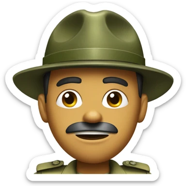 drill sergeant character wearing a classic sergeant hat and a camouflage army shirt. The character should have an angry intense expression. sticker