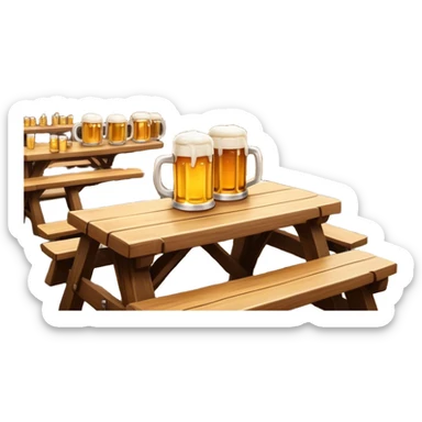 Cinematic Realistic Biergarten Pop Culture Emoji, showcasing a charming outdoor beer garden scene rendered with rustic details and inviting, soft lighting. sticker